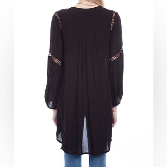 Scully Cantina Black Cutout Hi Low Tunic Long Sleeve Top Black Size L - Picture 3 of 8